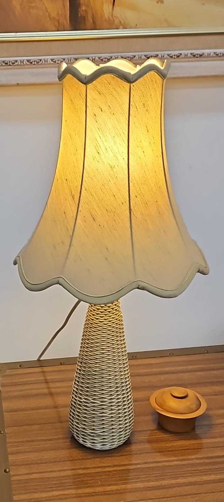 The main photo for Mid century vintage water hyacinth table lamps with original shade